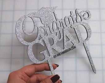 Silver Graduation Cake Topper- Class of 2021 - Congrats Grad!