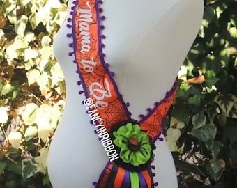 Halloween Spiderweb Baby Shower mama to be pin baby shower Floral sash - maternity sash