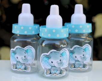 12 Mini Baby Elephant Baby Blue Themed Baby Shower Party Favors Bottles - Baby Shower Games - Party Decorations