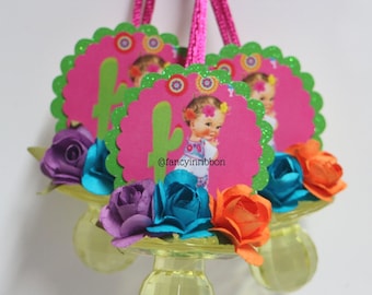 12 Fiesta Mexican Baby Girl Themed Baby Shower Pacifier Necklaces - Baby Shower Games - Party Decorations - Party Games