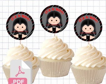 PDF File Space Baby Villain Baby Shower It's a Boy Themed Cupcake Toppers