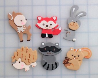 12 Mix Woodland Animals Baby Clay-  Baby Shower for Pacifier Necklaces / Party Decorations / Guest Pins