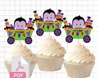 PDF File Halloween Baby Vampire It's a baby boy Tags/ Cupcake Toppers - Baby Shower Tags