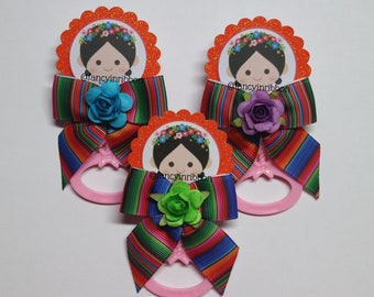 12 Fiesta Mexicana Baby Girl Themed Baby Shower Guest Pins - baby shower rattles - Guest Favors - Grandparent Pins