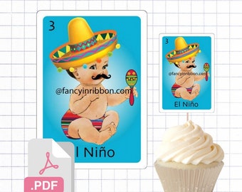 PDF File Fiesta Mexicana Baby Boy Loteria Themed Cupcake Toppers