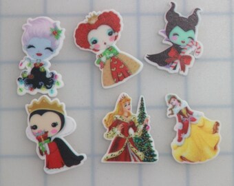 30pc Planar Resin - Resin Flatback - Character - Supplies - Embellishment - Bow Supply - Brooches - christmas princess villains