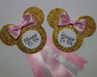 Pink & Gold Princess Mouse Baby Shower Mommy to be Small Corsage pin