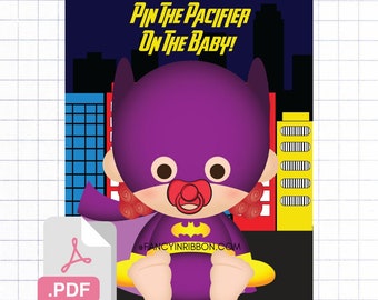 PDF Pin the Pacifier on the baby Game - Baby Shower Games - Superhero villain baby shower