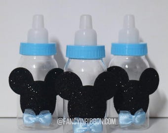 READY TO SHIP  - 12 Handmade Baby Blue Mouse Baby Shower Bottle Favors