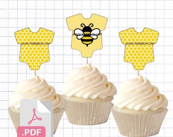 PDF File Bumble Bee Honey Onesie Tags/ Cupcake Toppers - Baby Shower Tags