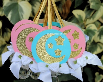 12 Twinkle Twinkle Little Star Gender Reveal Blue Pink White Gold Baby Shower Pacifier Necklaces - Gender Reveal Party Favors