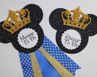 Royal Blue & Gold Prince Mouse Baby Shower Mommy to Be Corsage Pin