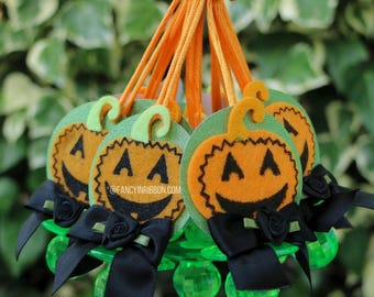 12 Halloween Pumpkin Baby Shower Pacifier Necklaces - Baby Shower Games