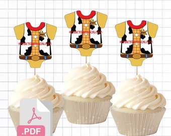 PDF File Baby Cowboy western 2 inch Onesie Tags & Cupcake Toppers - Baby Shower Toy Story Tags