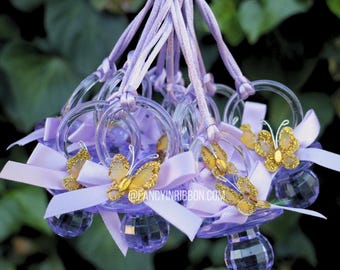 Butterfly Pacifier Necklace Favors – Lavender, Gold Baby Shower Games (Set of 12)