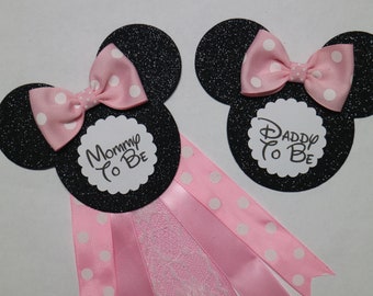 Baby Pink Polkadot Mouse Baby Shower Mommy to be Corsage pin