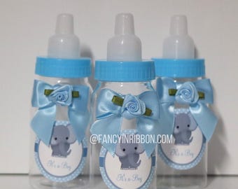Ready to Ship - 12 Baby Blue Elephant Baby Shower Favors – Decorated Party Bottles