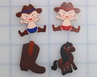 12 Cowboy Boot Horse Wooden Planar Resin - Resin Flatback - Character - Supplies - Embellishment - Bow Supply - baby shower