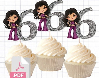 PDF File Pop Star 6th birthday party Themed Cupcake Toppers Selena