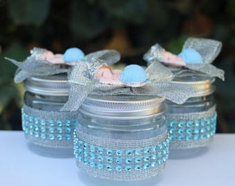 12 Baby Prince - Silver & Baby Blue Shower Party Favor Bottle Jars - Baby Shower Games - Party Decorations - Guest Gifts