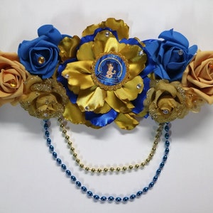 Royal Blue & Gold Prince Baby Shower corsage maternity sash