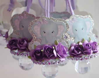 12 Elephant Baby Shower Pacifier Necklaces Lavender & Gray Baby Girl Elephant Baby Girl - Baby Shower Games - Party Decorations