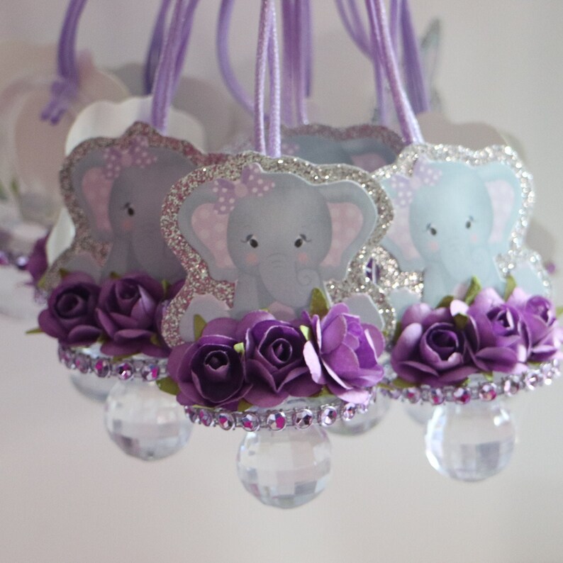 12 Elephant Baby Shower Pacifier Necklaces Lavender & Gray Etsy