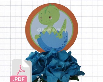 PDF File - Baby Green, Blue & Orange Dinosaur Baby Shower Centerpiece Template