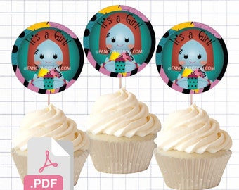 PDF File Halloween christmas monsters - Baby Rag doll skeleton  Cupcake Toppers - It's a girl ! Halloween Momster Mash