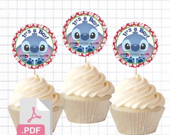 PDF File Tropical Hawaiian Baby Alien Baby Shower It's a Boy Themed Cupcake Toppers