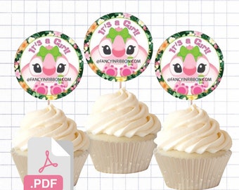 PDF File Tropical Hawaiian Baby Angel Baby Shower It's a Girl Themed Cupcake Toppers