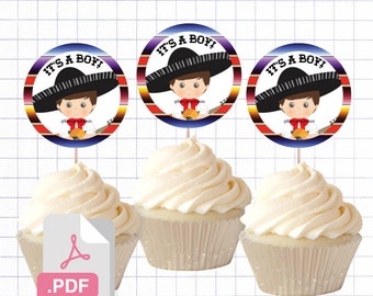 PDF File Fiesta Mexicana Mariachi Baby Boy Themed Cupcake Toppers