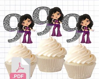 PDF File Pop Star 9th birthday party Themed Cupcake Toppers Selena