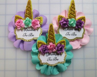 Pink Lavender Teal Baby Unicorn Baby Shower Gust Pins - Grandma, Sister to Be Corsage Pin