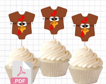 PDF File Turkey Thanksgiving Baby its a boy 2 inch Onesie Tags/ Cupcake Toppers - Baby Shower Tags