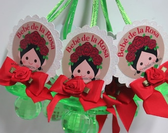 12 Fiesta Mexican Baby Girl Themed Baby Shower Pacifier Necklaces - Baby Shower Games - Party Decorations