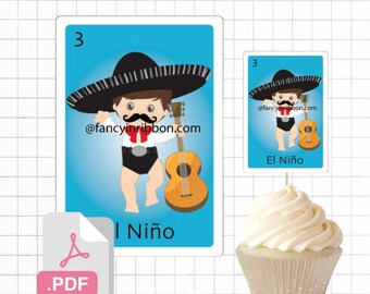 PDF File Fiesta Mexicana Mariachi Baby Boy with Guitar Themed Cupcake Toppers