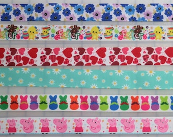 10 yards 7/8" Print Grosgrain Ribbon for bows - baby shower pin - floral easter bunny daisy pig animal farm valentines heart