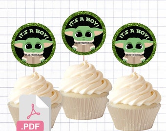 PDF File Space  baby alien Baby Shower It's a Boy Themed Cupcake Toppers