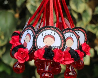 12 Ladybug Baby Shower Pacifier Necklaces - Red Black Bug Baby Girl - Baby Shower Games - Party Decorations