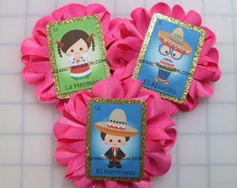 Pink Mexican Fiesta Baby Boy - Girl Loteria Themed Baby Shower Guest Pins - It's a Girl! It's a Boy! Grandma to Be - Sister to Be
