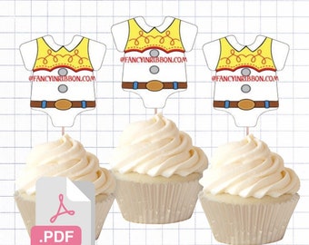 PDF File Cowgirl western 2 inch Onesie Tags & Cupcake Toppers - Baby Shower Toy Story Tags