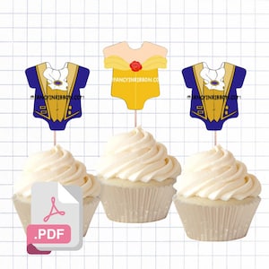 Archivo PDF Príncipe o Princesa - Etiquetas para revelar el género de un bebé de 2 pulgadas para monos y adornos para cupcakes Etiquetas para baby shower Equipo de la bella o equipo de la bestia Enchanted Rose