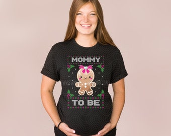 Ugly Christmas Pink Gingerbread Baby Shower Mommy to be Tshirt - Daddy to be