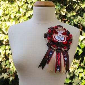 Baby Boy Cowboy Western Red Brown Themed Mommy To Be Baby Shower Ribbon Corsage Pin Badge