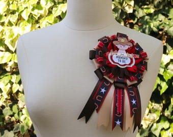 Baby Boy Cowboy Western Red Brown Themed Mommy To Be Baby Shower Ribbon Corsage Pin Badge