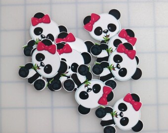 10pc Planar Resin - Resin Flatback - Character - Supplies - Embellishment - Bow Supply - Brooches - panda birthday bow