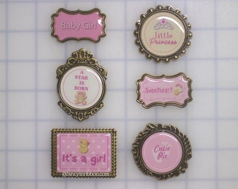 6 Pink Baby Shower themed Scrapbook sticker/tags - Its a Girl - Little Princess