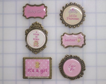6 Pink Baby Shower themed Scrapbook sticker/tags - Its a Girl - Little Princess