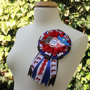 Baby Boy Cowboy Western Red Brown Blue Horse Themed Mommy To Be Baby Shower Ribbon Corsage Pin Badge